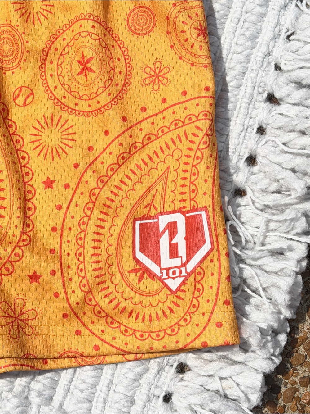BASEBALLISM Men’s Orange Paisley Baseball Elastic-Waist Shorts - Small